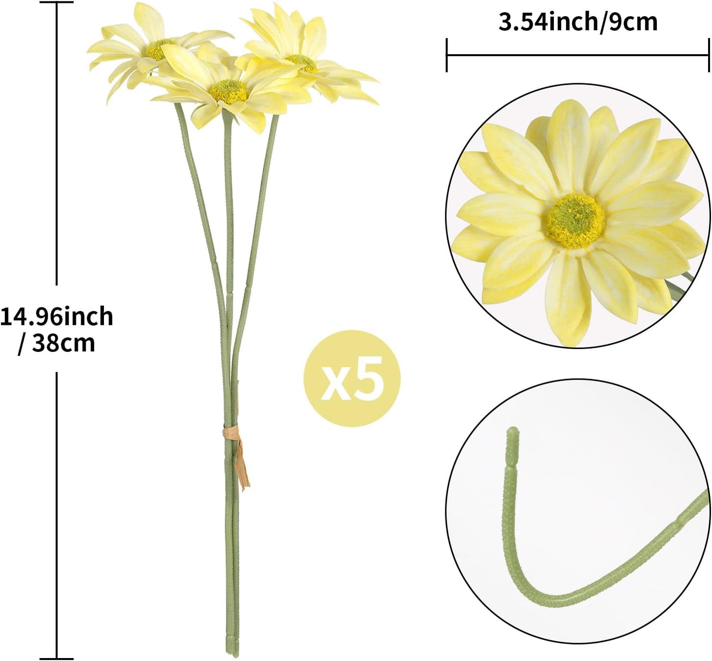 15pcs Daisies Artificial Flowers Faux Yellow Daisies Flowers 12" Fake Wildflowers Flower Silk Flowers for Floral Arrangements Wedding Home Garden Decor (Yellow)