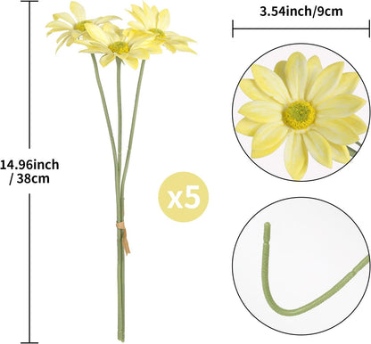 15pcs Daisies Artificial Flowers Faux Yellow Daisies Flowers 12" Fake Wildflowers Flower Silk Flowers for Floral Arrangements Wedding Home Garden Decor (Yellow)