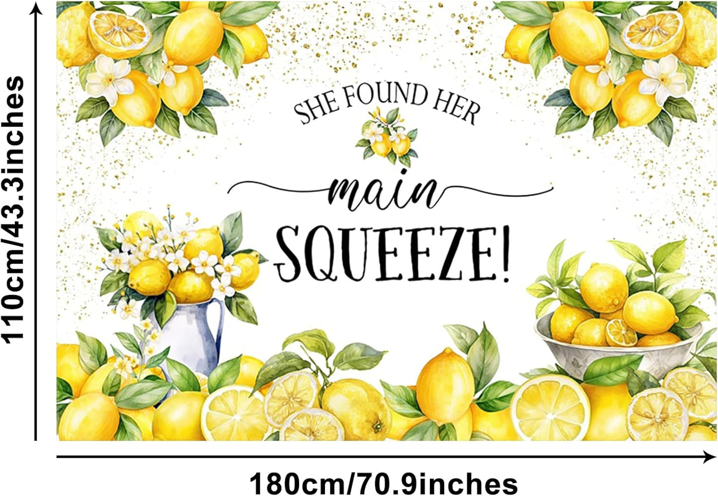 6x3.6ft She Found Her Main Squeeze Banner Lemon Themed Bridal Shower Party Decoration Lemonade Bachelorette Hanging Backdrop Green Lemon Bride to Be Wedding Engagement Party Cake Table Banner