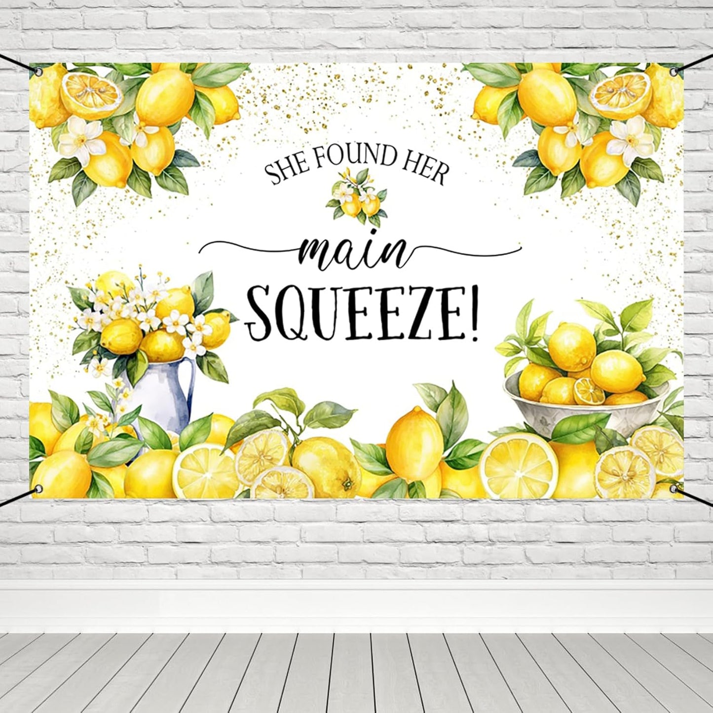 6x3.6ft She Found Her Main Squeeze Banner Lemon Themed Bridal Shower Party Decoration Lemonade Bachelorette Hanging Backdrop Green Lemon Bride to Be Wedding Engagement Party Cake Table Banner