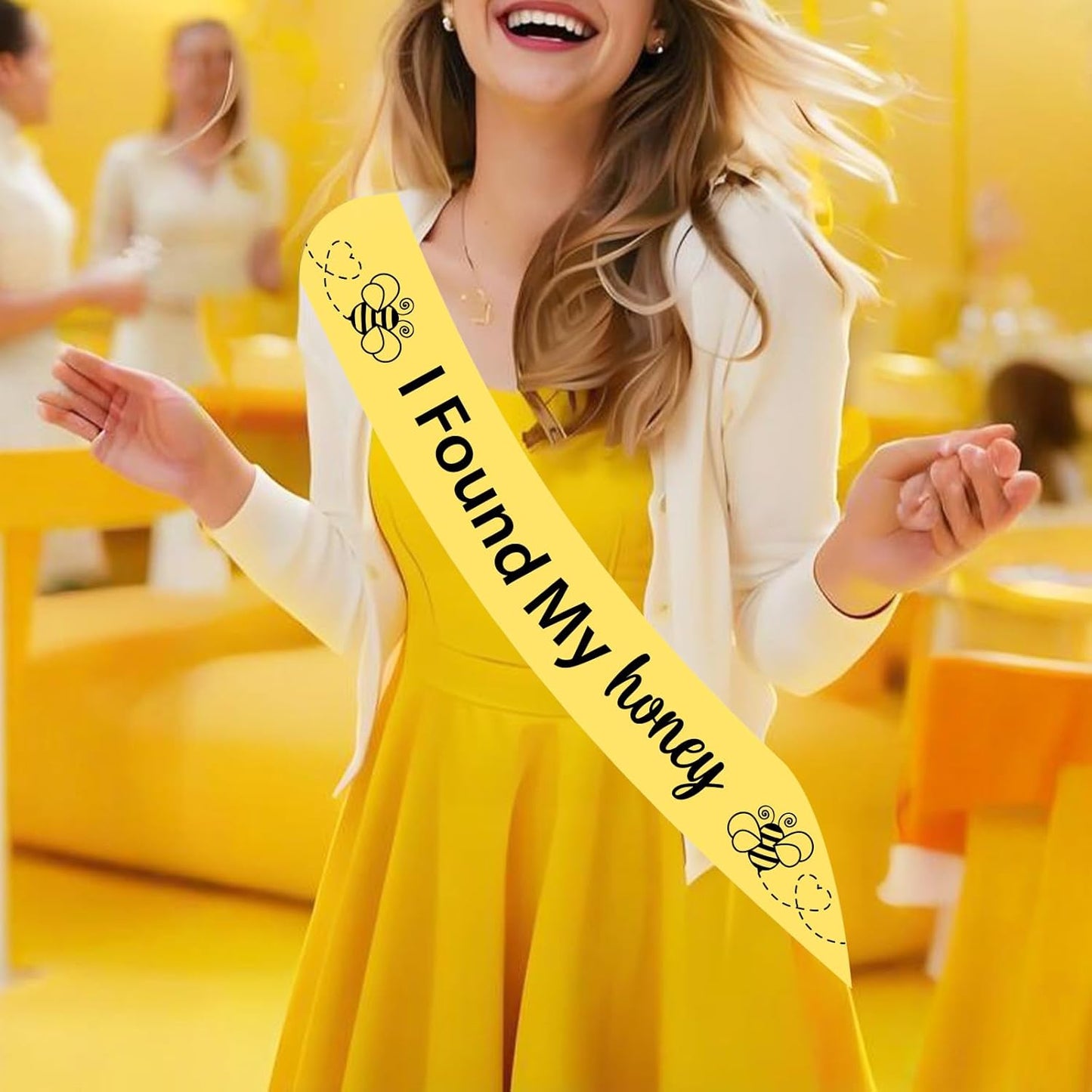 Bee Bridal Shower Decorations - I Found My Honey Sash & She Found Her Honey Decor - Bee & Wildflower Theme - Yellow - 1 Count - Female