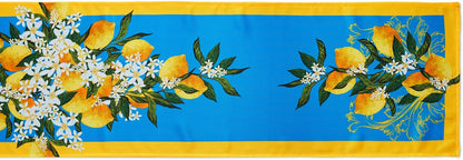 Provence Blue Lemon Mediterranean Tile Tabletop for Spring Summer Decorations, Picnics and Dinner Parties - Indoor Outdoor, Stain and Water Resistant, Table Runner, 14 x 108