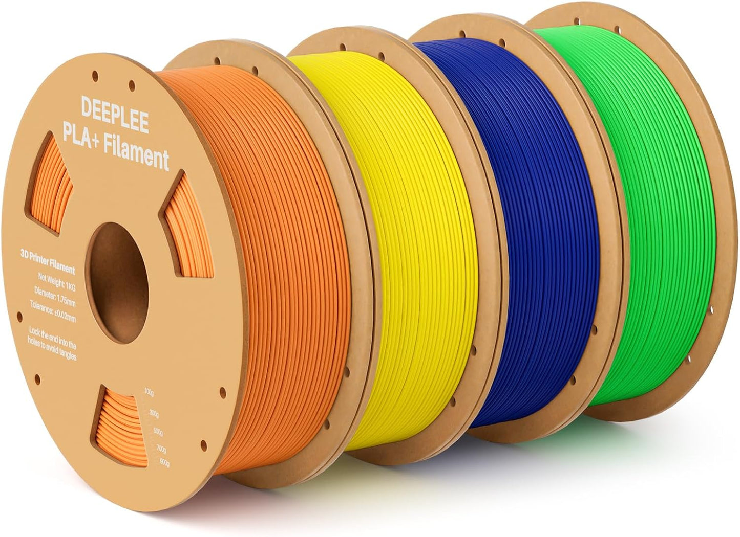 PLA+ 1.75mm 3D Printer Filament, PLA Plus with Dimensional Accuracy +/- 0.02mm, Higher Strength and Toughness, Neatly Wound, No Clogging, 4 Pack 1kg Yellow & Orange & Blue & Green | PLA Plus with Dimensional Accuracy +/- 0.02mm, Higher Strength and