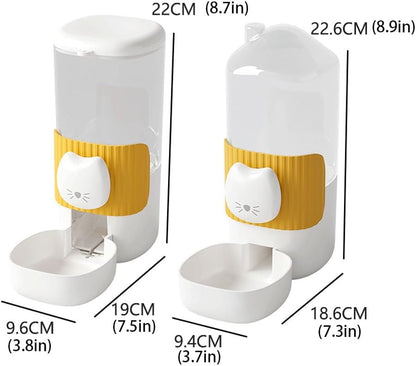 Hanging Automatic Cat Feeder and Water Dispenser Set, Gravity Pet Food & Water Bowl for Wire Cage, No-Spill Pet Feeding Station for Small Dogs Rabbits (Yellow)