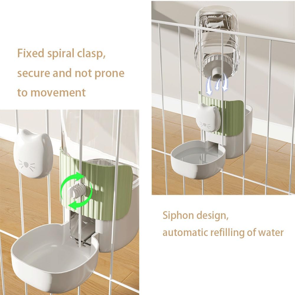 Hanging Automatic Cat Feeder and Water Dispenser Set, Gravity Pet Food & Water Bowl for Wire Cage, No-Spill Pet Feeding Station for Small Dogs Rabbits (Yellow)