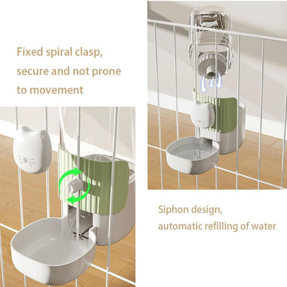 Hanging Automatic Cat Feeder and Water Dispenser Set, Gravity Pet Food & Water Bowl for Wire Cage, No-Spill Pet Feeding Station for Small Dogs Rabbits (Yellow)