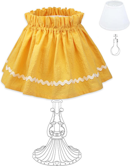 Cloth Lampshade Cover Set, Handmade Decorative Dustproof Elastic Lamps Replacement for Table Desk and Floor Spider Model Country Home Decor for Bedroom Shade Skirt (5"x9"x7", Yellow)
