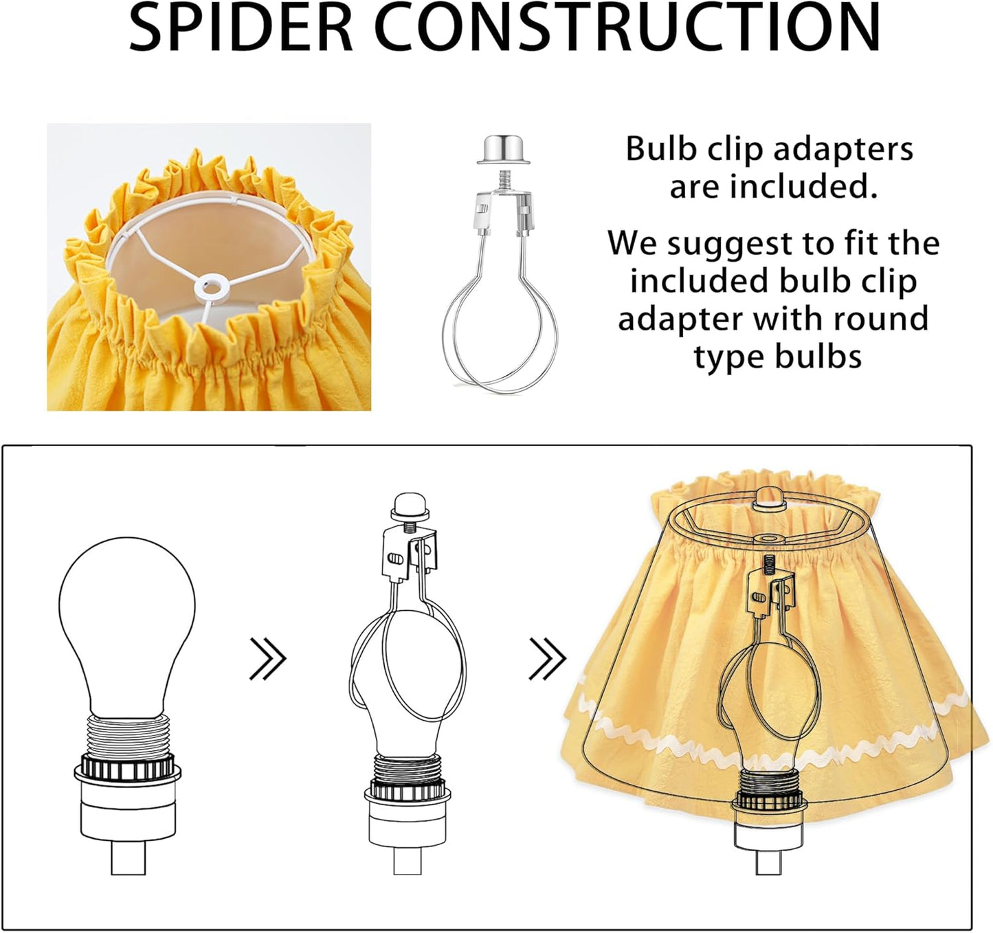 Cloth Lampshade Cover Set, Handmade Decorative Dustproof Elastic Lamps Replacement for Table Desk and Floor Spider Model Country Home Decor for Bedroom Shade Skirt (5"x9"x7", Yellow)
