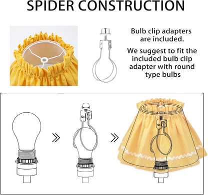 Cloth Lampshade Cover Set, Handmade Decorative Dustproof Elastic Lamps Replacement for Table Desk and Floor Spider Model Country Home Decor for Bedroom Shade Skirt (5"x9"x7", Yellow)