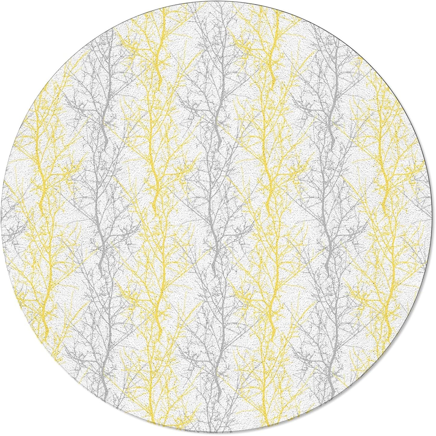 Forest Branch Round Area Rug 4ft,Washable Outdoor Indoor Carpet Runner Rug for Bedroom,Kitchen,Bathroom,Living/Dining/Laundry Room,Office,Area+Rug Large Bath Door Mat Winter Tree Geometric Yellow Grey