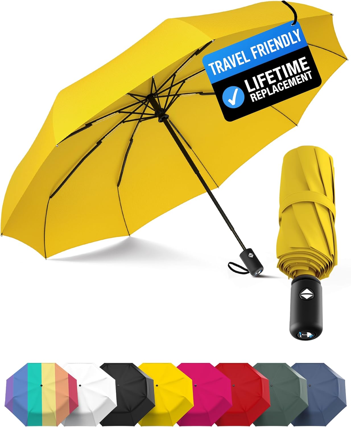 Windproof Compact Umbrellas for Rain - Strong Reinforced Fiberglass Rib Design & Auto Open & Close - Portable Folding Travel Umbrella - Lightweight & Packable for Women & Men, Easy Collapse