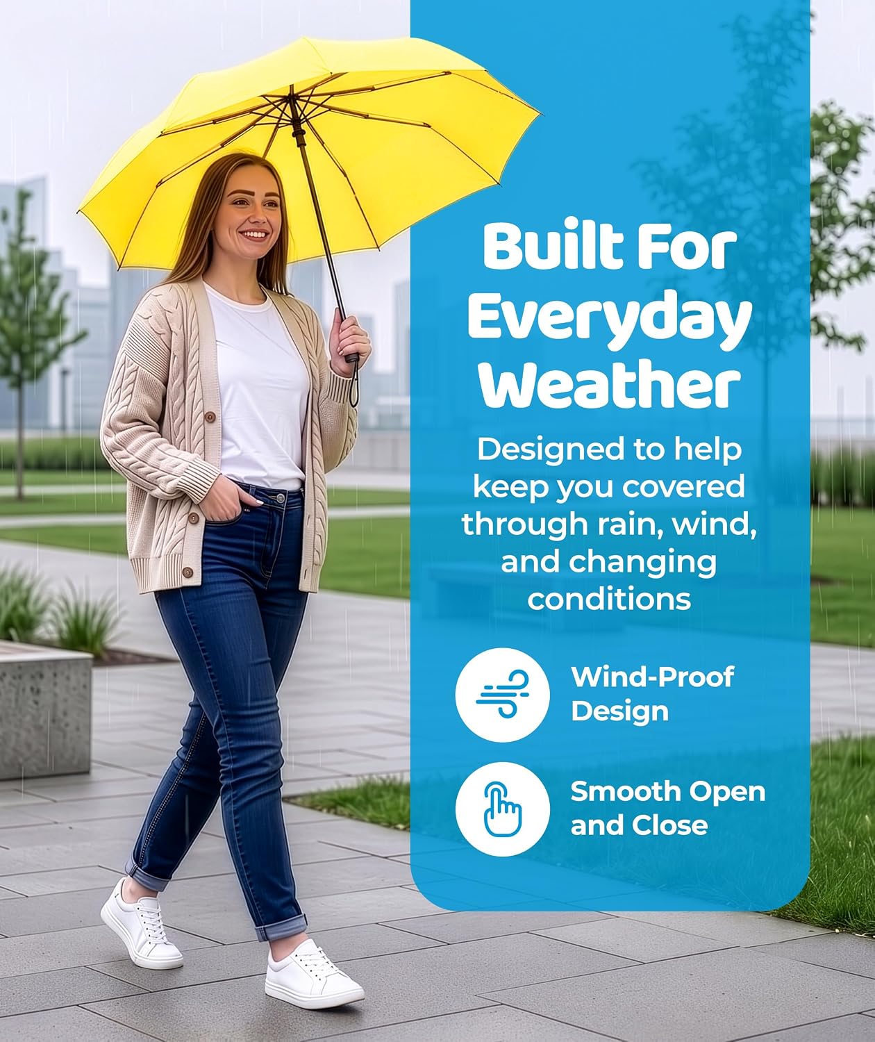Windproof Compact Umbrellas for Rain - Strong Reinforced Fiberglass Rib Design & Auto Open & Close - Portable Folding Travel Umbrella - Lightweight & Packable for Women & Men, Easy Collapse