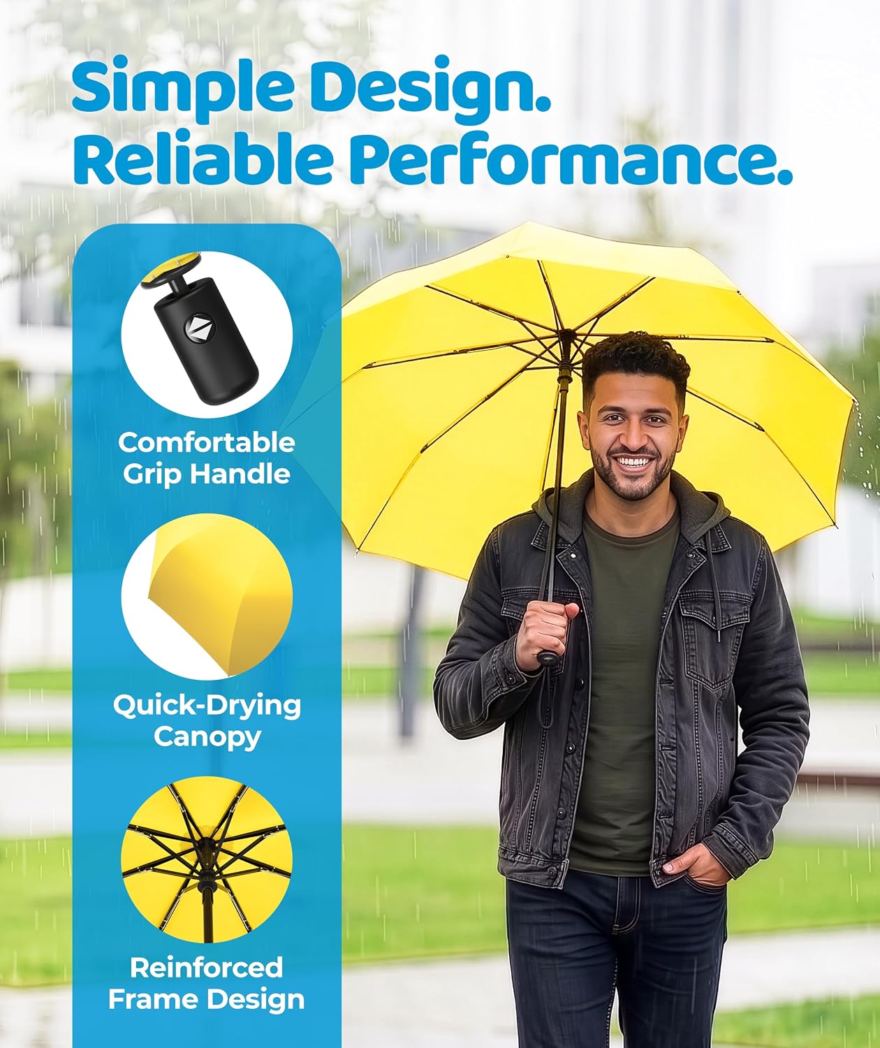 Windproof Compact Umbrellas for Rain - Strong Reinforced Fiberglass Rib Design & Auto Open & Close - Portable Folding Travel Umbrella - Lightweight & Packable for Women & Men, Easy Collapse