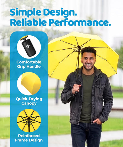 Windproof Compact Umbrellas for Rain - Strong Reinforced Fiberglass Rib Design & Auto Open & Close - Portable Folding Travel Umbrella - Lightweight & Packable for Women & Men, Easy Collapse