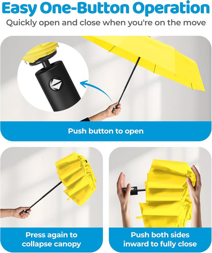 Windproof Compact Umbrellas for Rain - Strong Reinforced Fiberglass Rib Design & Auto Open & Close - Portable Folding Travel Umbrella - Lightweight & Packable for Women & Men, Easy Collapse
