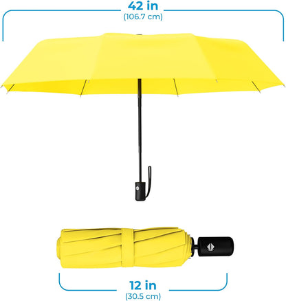 Windproof Compact Umbrellas for Rain - Strong Reinforced Fiberglass Rib Design & Auto Open & Close - Portable Folding Travel Umbrella - Lightweight & Packable for Women & Men, Easy Collapse