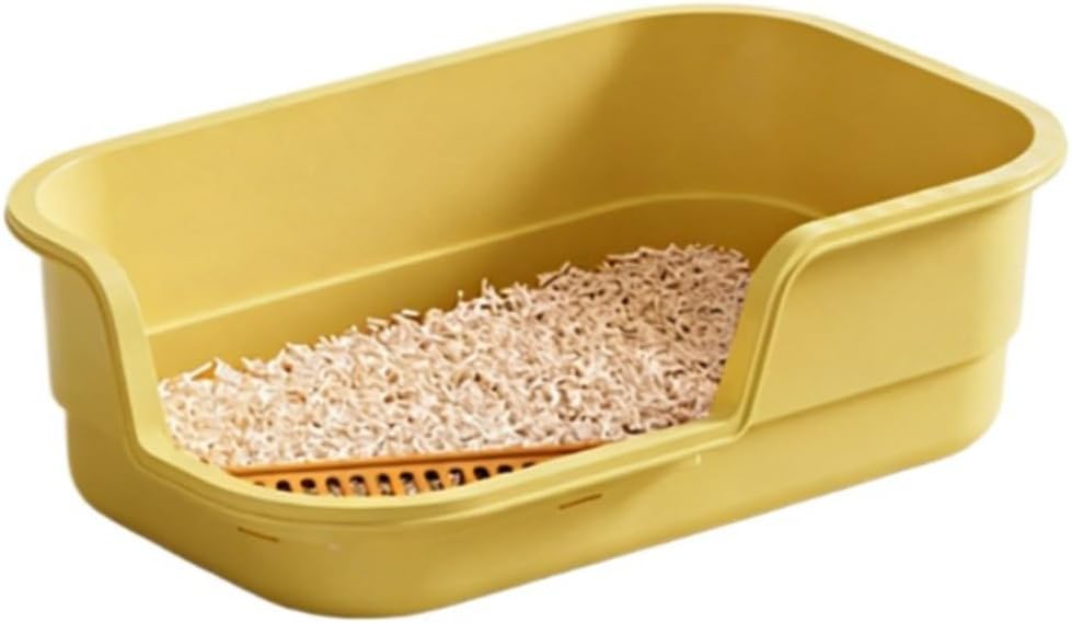 Large Cat Litter Box with High Sides, Anti-Splashing Kitty Litter Pan with Low Entry, Easy to Clean Indoor Cat Litter Box for Kitten and Adult Cats 16.54''LX11.02''WX4.72''H (Yellow)