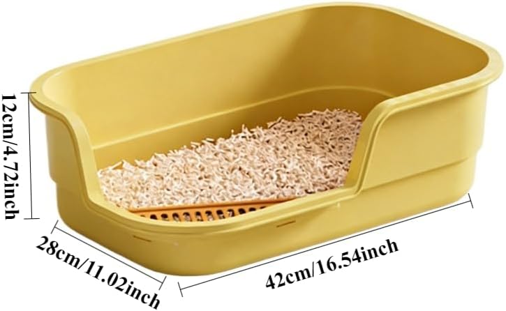 Large Cat Litter Box with High Sides, Anti-Splashing Kitty Litter Pan with Low Entry, Easy to Clean Indoor Cat Litter Box for Kitten and Adult Cats 16.54''LX11.02''WX4.72''H (Yellow)