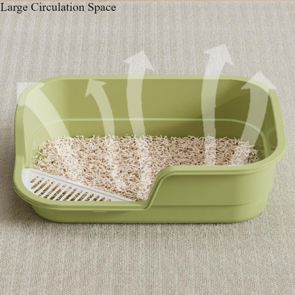 Large Cat Litter Box with High Sides, Anti-Splashing Kitty Litter Pan with Low Entry, Easy to Clean Indoor Cat Litter Box for Kitten and Adult Cats 16.54''LX11.02''WX4.72''H (Yellow)