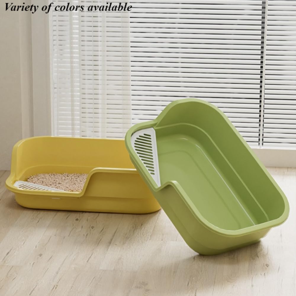 Large Cat Litter Box with High Sides, Anti-Splashing Kitty Litter Pan with Low Entry, Easy to Clean Indoor Cat Litter Box for Kitten and Adult Cats 16.54''LX11.02''WX4.72''H (Yellow)