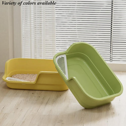 Large Cat Litter Box with High Sides, Anti-Splashing Kitty Litter Pan with Low Entry, Easy to Clean Indoor Cat Litter Box for Kitten and Adult Cats 16.54''LX11.02''WX4.72''H (Yellow)