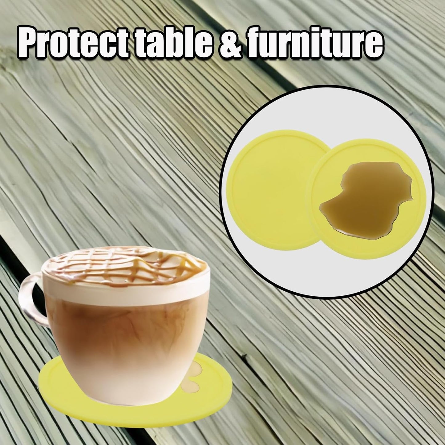 5 Pack Yellow Coasters,Non-Slip Cup Coasters for Tables,Office, Desks,Kitchen,Bar,Drink Coasters,3.93inch