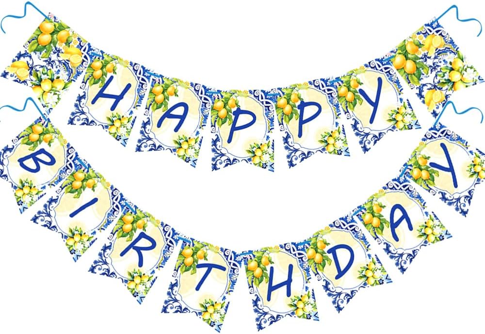 Lemon Happy Birthday Banner Girls Summer Party Garland 15 Pcs | Birthday Theme Party Signs Baby Shower Decorations for Womens Party supplies