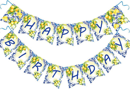 Lemon Happy Birthday Banner Girls Summer Party Garland 15 Pcs | Birthday Theme Party Signs Baby Shower Decorations for Womens Party supplies