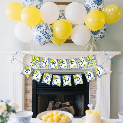 Lemon Happy Birthday Banner Girls Summer Party Garland 15 Pcs | Birthday Theme Party Signs Baby Shower Decorations for Womens Party supplies