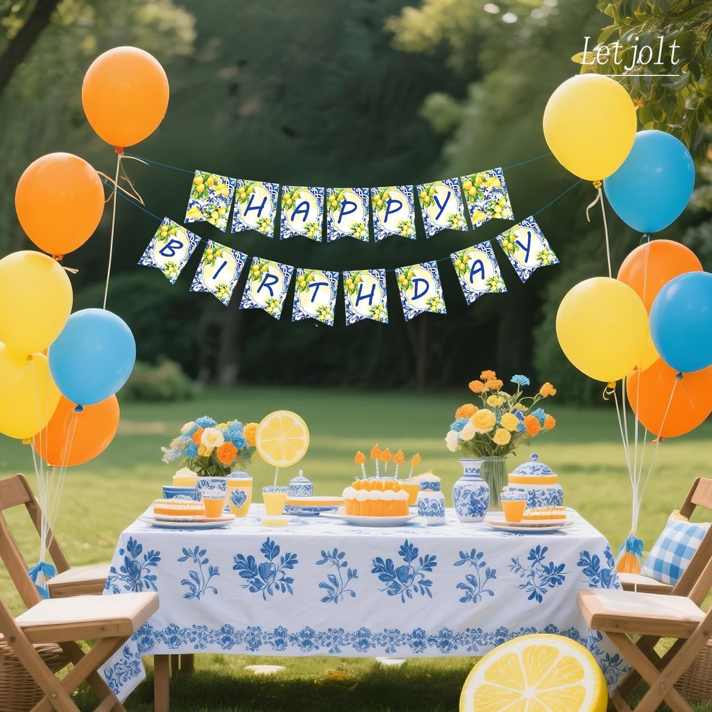 Lemon Happy Birthday Banner Girls Summer Party Garland 15 Pcs | Birthday Theme Party Signs Baby Shower Decorations for Womens Party supplies