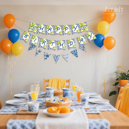 Lemon Happy Birthday Banner Girls Summer Party Garland 15 Pcs | Birthday Theme Party Signs Baby Shower Decorations for Womens Party supplies