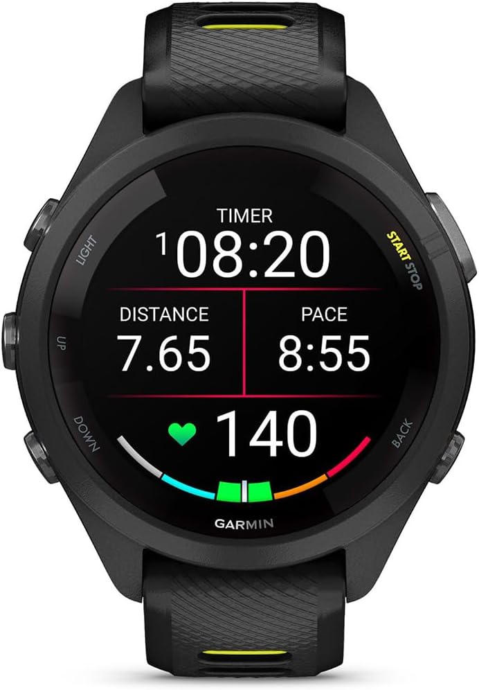 Forerunner 265S Running GPS Smartwatch, AMOLED Display, 42mm, Black/Amp Yellow, 010-02810-03 - Bundle w/Deco Essentials 26-Month CPS Plan