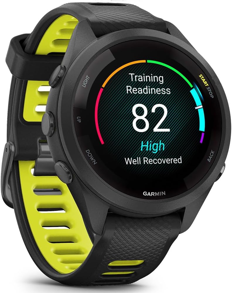 Forerunner 265S Running GPS Smartwatch, AMOLED Display, 42mm, Black/Amp Yellow, 010-02810-03 - Bundle w/Deco Essentials 26-Month CPS Plan