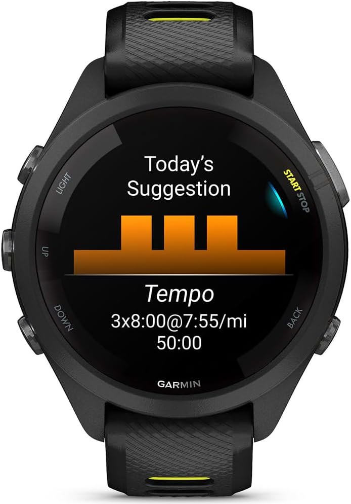 Forerunner 265S Running GPS Smartwatch, AMOLED Display, 42mm, Black/Amp Yellow, 010-02810-03 - Bundle w/Deco Essentials 26-Month CPS Plan