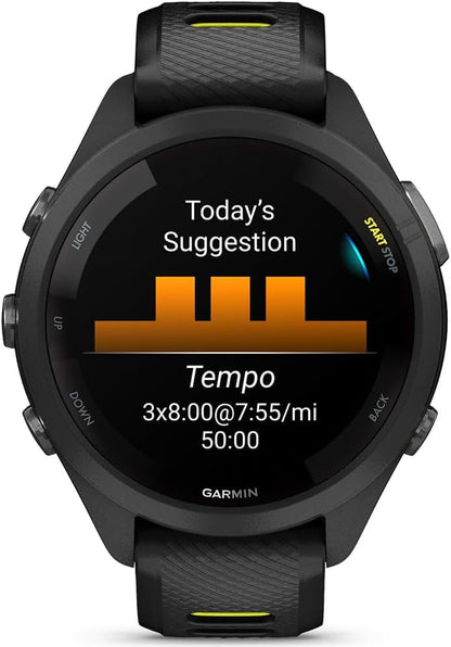 Forerunner 265S Running GPS Smartwatch, AMOLED Display, 42mm, Black/Amp Yellow, 010-02810-03 - Bundle w/Deco Essentials 26-Month CPS Plan
