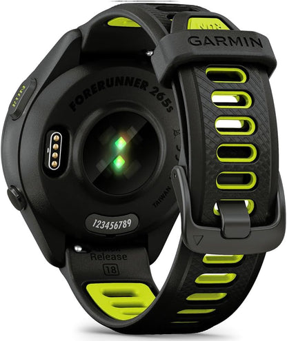 Forerunner 265S Running GPS Smartwatch, AMOLED Display, 42mm, Black/Amp Yellow, 010-02810-03 - Bundle w/Deco Essentials 26-Month CPS Plan