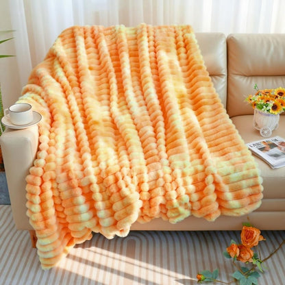 Throw (51" x 63") Super Soft Faux Fur Plush Throw Blanket, Rainbow Tie-Dye Pattern, Pastel Yellow and Orange, Decorative Cozy Blanket for Couch Bed,Gift for Women (Yellow and Orange)
