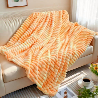 Throw (51" x 63") Super Soft Faux Fur Plush Throw Blanket, Rainbow Tie-Dye Pattern, Pastel Yellow and Orange, Decorative Cozy Blanket for Couch Bed,Gift for Women (Yellow and Orange)