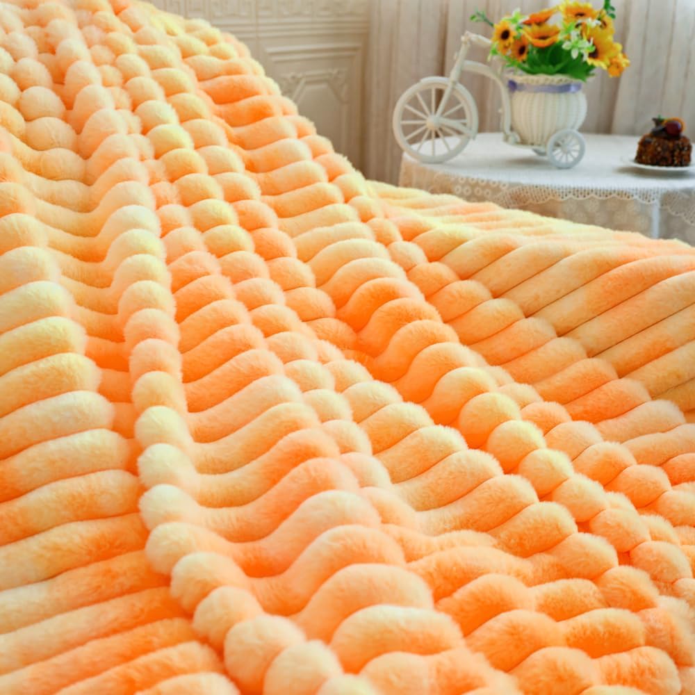 Throw (51" x 63") Super Soft Faux Fur Plush Throw Blanket, Rainbow Tie-Dye Pattern, Pastel Yellow and Orange, Decorative Cozy Blanket for Couch Bed,Gift for Women (Yellow and Orange)