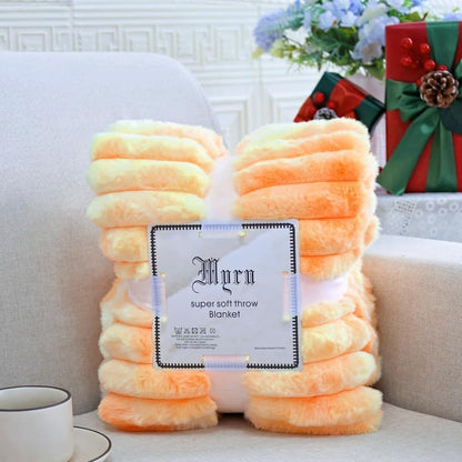 Throw (51" x 63") Super Soft Faux Fur Plush Throw Blanket, Rainbow Tie-Dye Pattern, Pastel Yellow and Orange, Decorative Cozy Blanket for Couch Bed,Gift for Women (Yellow and Orange)