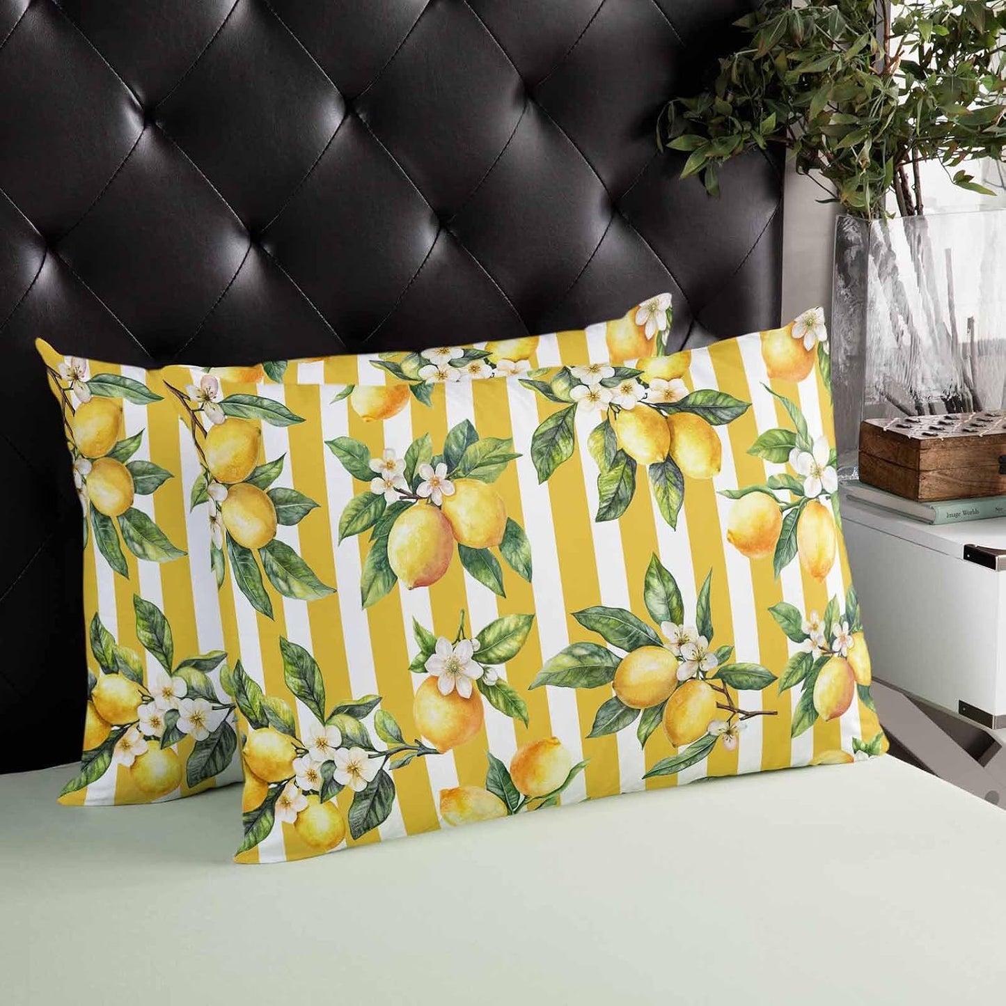 Pillowcase 20x26 Inch - Standard Striped Yellow Lemon Soft Brushed Microfiber Pillow Covers with Hidden Zipper Closure Bed Pillow Shams for Bedroom Sofa Car, 1pcs