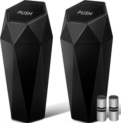 Car Trash Can with Lid, Leakproof, Black, 2 Pack | Car Accessories for Interior, Garbage Can with 30 Attached Trash Bags, Multipurpose Organizer and Storage for Home & Office