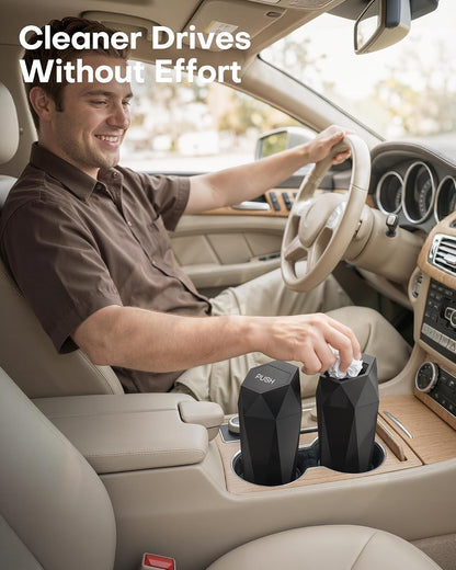 Car Trash Can with Lid, Leakproof, Black, 2 Pack | Car Accessories for Interior, Garbage Can with 30 Attached Trash Bags, Multipurpose Organizer and Storage for Home & Office