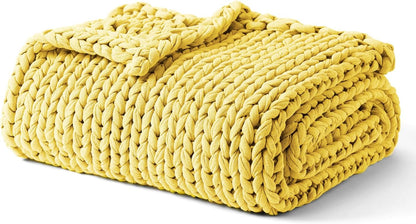 Cooling Weighted Blanket, 100% Cotton Handmade Chunky Knitted Blanket, Weighted Lap, Breathable Heavy Blankets, Machine Washable Throw for Sleep or Home Decor (Yellow Lemon, 25x35 Inch, 3lbs)