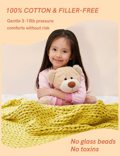 Cooling Weighted Blanket, 100% Cotton Handmade Chunky Knitted Blanket, Weighted Lap, Breathable Heavy Blankets, Machine Washable Throw for Sleep or Home Decor (Yellow Lemon, 25x35 Inch, 3lbs)
