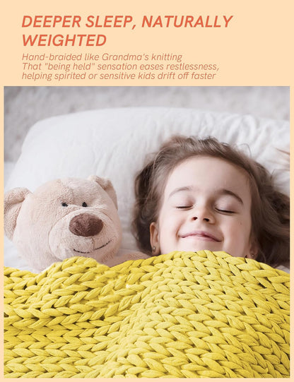 Cooling Weighted Blanket, 100% Cotton Handmade Chunky Knitted Blanket, Weighted Lap, Breathable Heavy Blankets, Machine Washable Throw for Sleep or Home Decor (Yellow Lemon, 25x35 Inch, 3lbs)