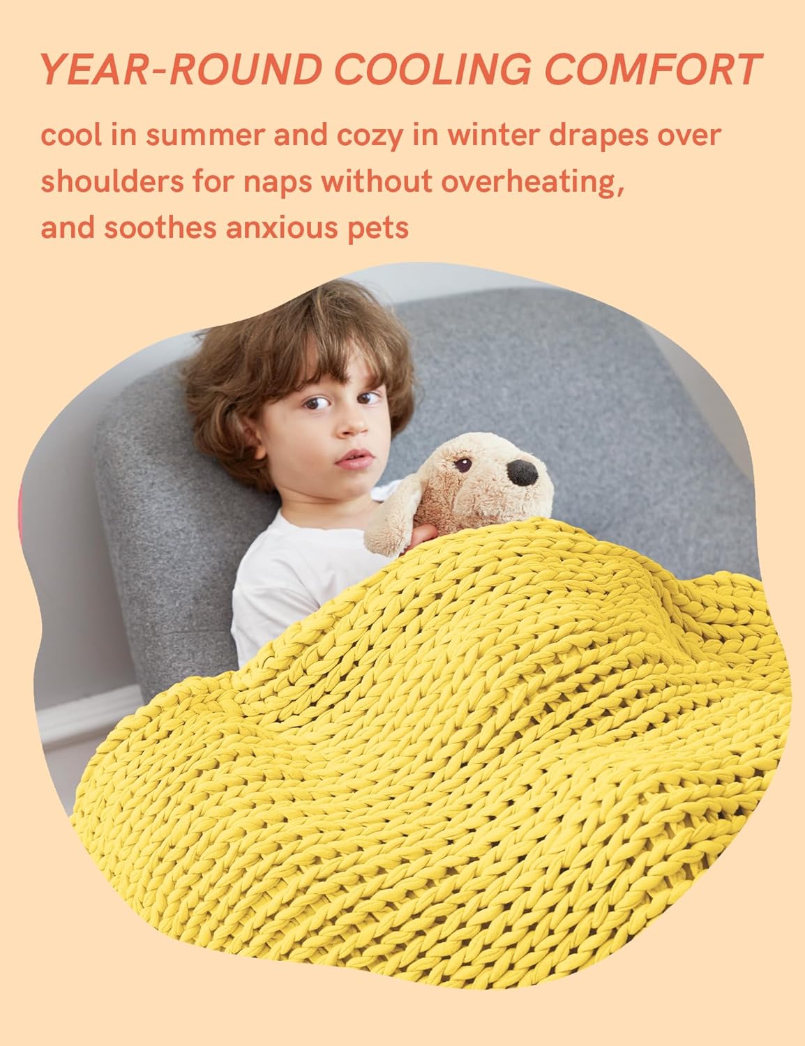 Cooling Weighted Blanket, 100% Cotton Handmade Chunky Knitted Blanket, Weighted Lap, Breathable Heavy Blankets, Machine Washable Throw for Sleep or Home Decor (Yellow Lemon, 25x35 Inch, 3lbs)