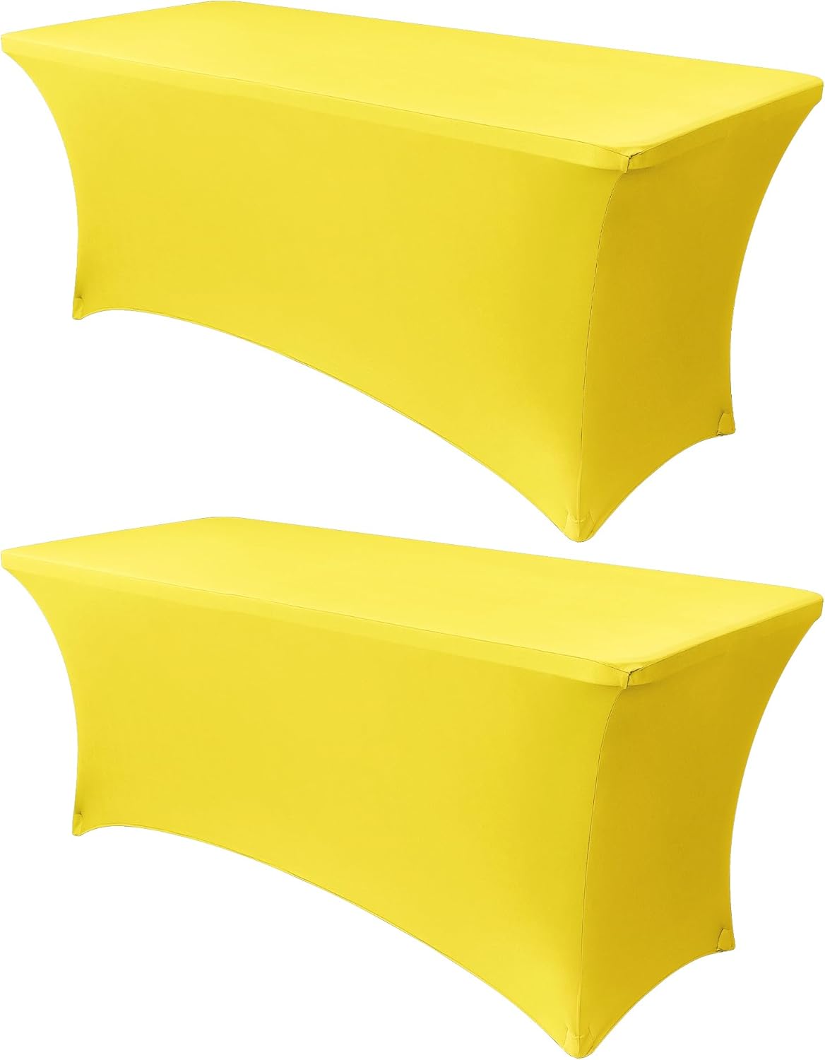 4Ft Stretch Spandex Table Cover for Standard Folding Tables - 2 Pack Universal Rectangular Fitted Tablecloth for Party, Banquet, Events, Trade Show (Yellow, 48L x 24W x 30H Inches)