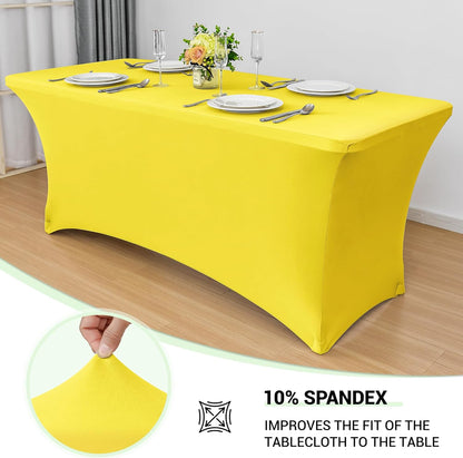 4Ft Stretch Spandex Table Cover for Standard Folding Tables - 2 Pack Universal Rectangular Fitted Tablecloth for Party, Banquet, Events, Trade Show (Yellow, 48L x 24W x 30H Inches)