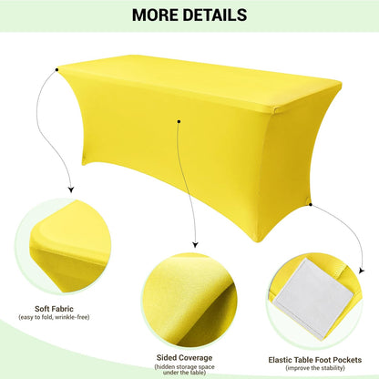 4Ft Stretch Spandex Table Cover for Standard Folding Tables - 2 Pack Universal Rectangular Fitted Tablecloth for Party, Banquet, Events, Trade Show (Yellow, 48L x 24W x 30H Inches)